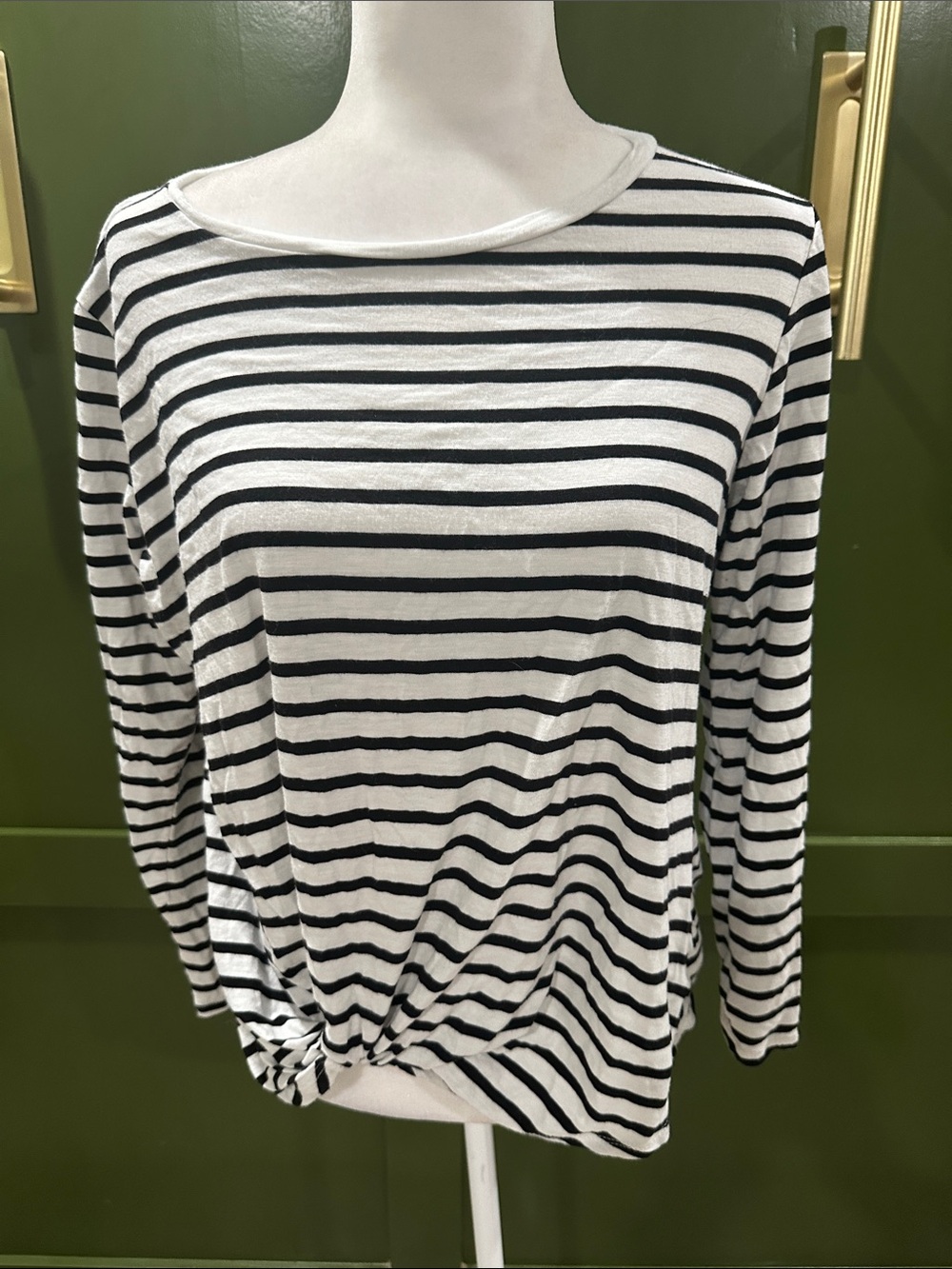 Maurices Black and White Striped Long-Sleeve Knot Front Top